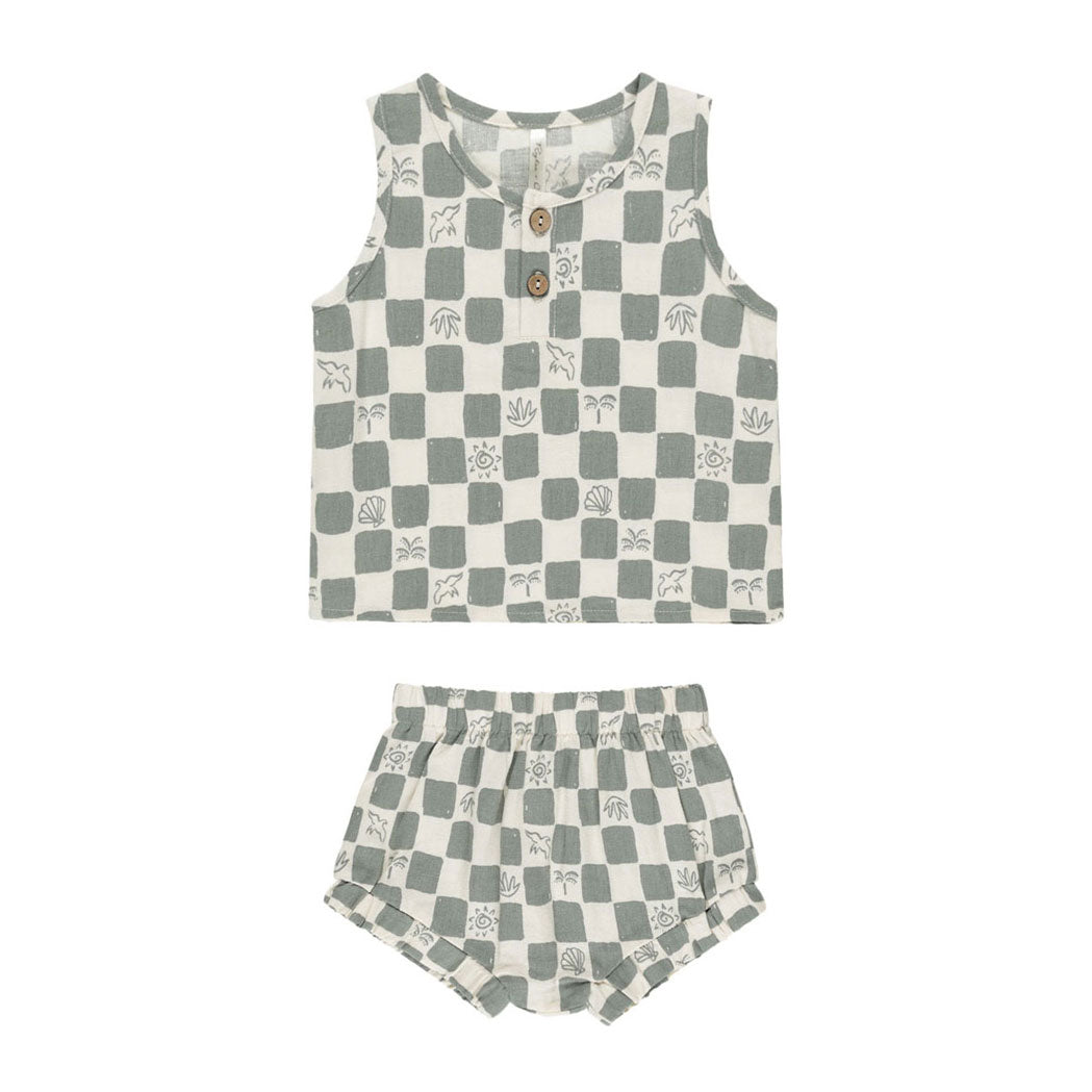 Rylee and Cru Natural Coastal Check Baby Tank Set