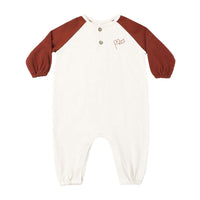 Rylee and Cru Natural Brick Color Block Henley Jumpsuit