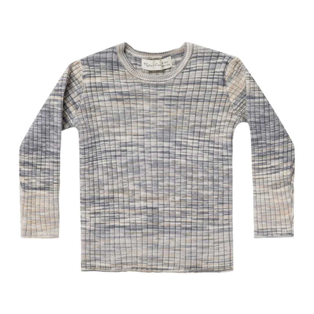 Rylee and Cru Heathered Blue Ribbed Long Sleeve Top