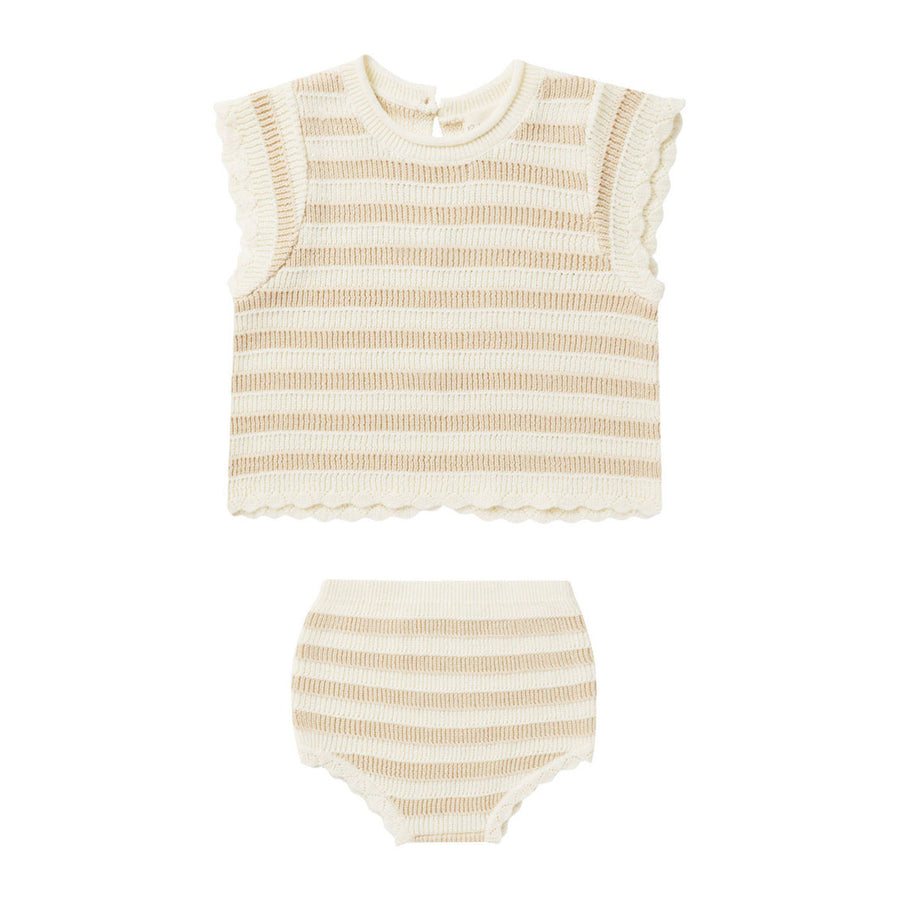 Rylee and Cru Sand Stripe Scallop Knit Baby Set