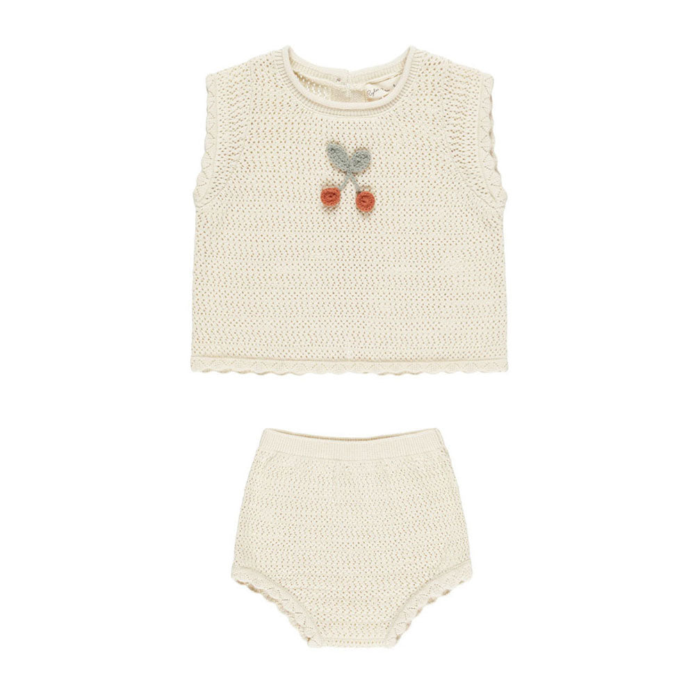 Rylee and Cru Cherry Scallop Knit Baby Set
