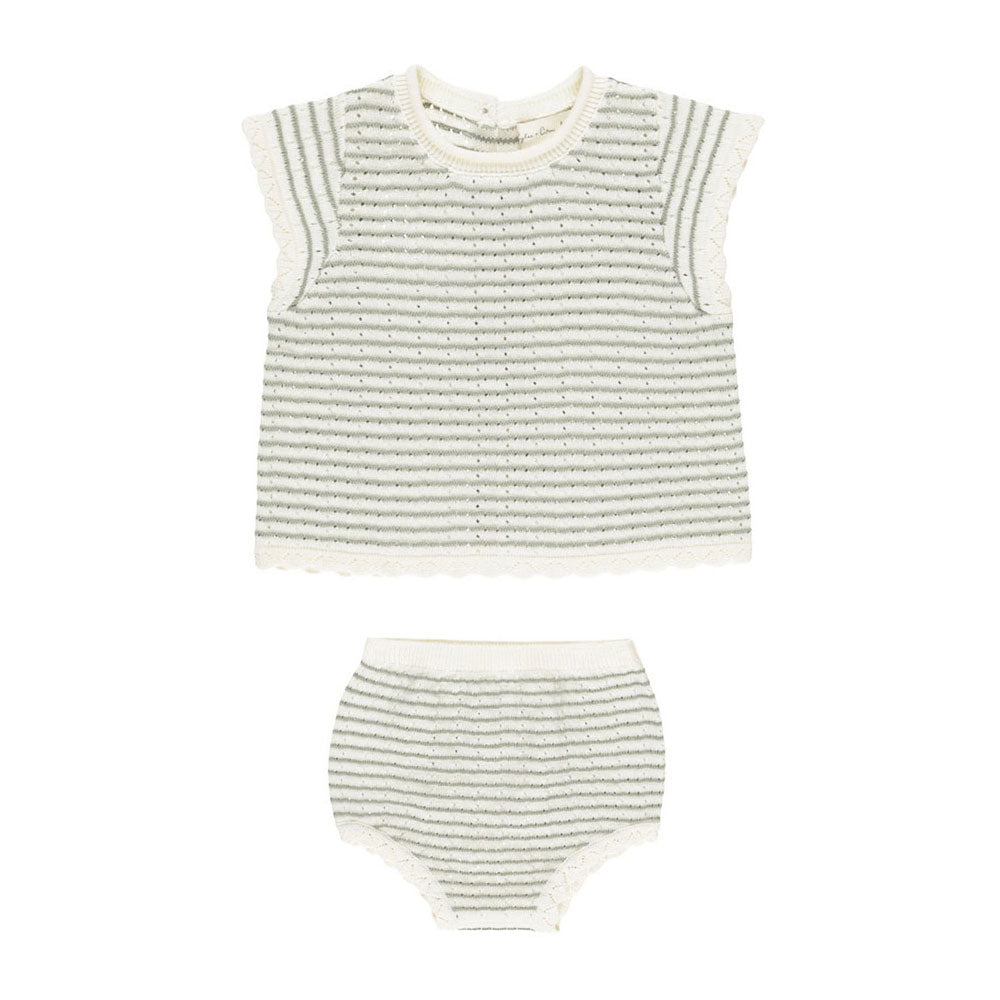 Rylee and Cru Sage Stripe Scallop Knit Baby Set