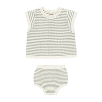 Rylee and Cru Sage Stripe Scallop Knit Baby Set