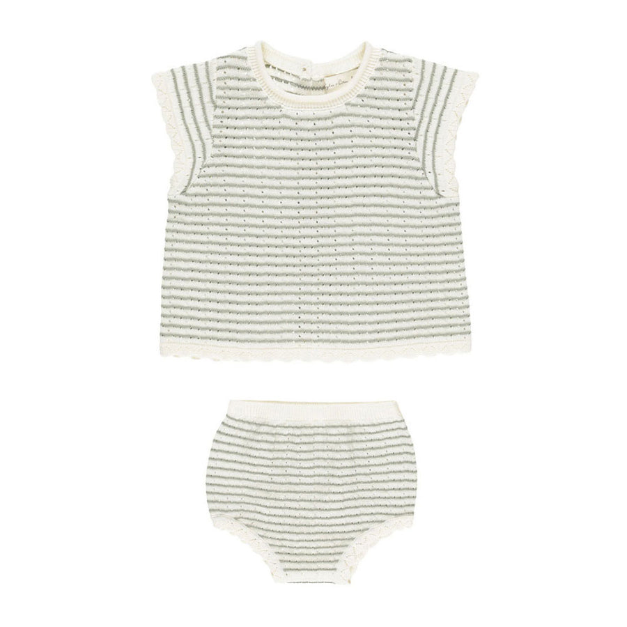 Rylee and Cru Sage Stripe Scallop Knit Baby Set