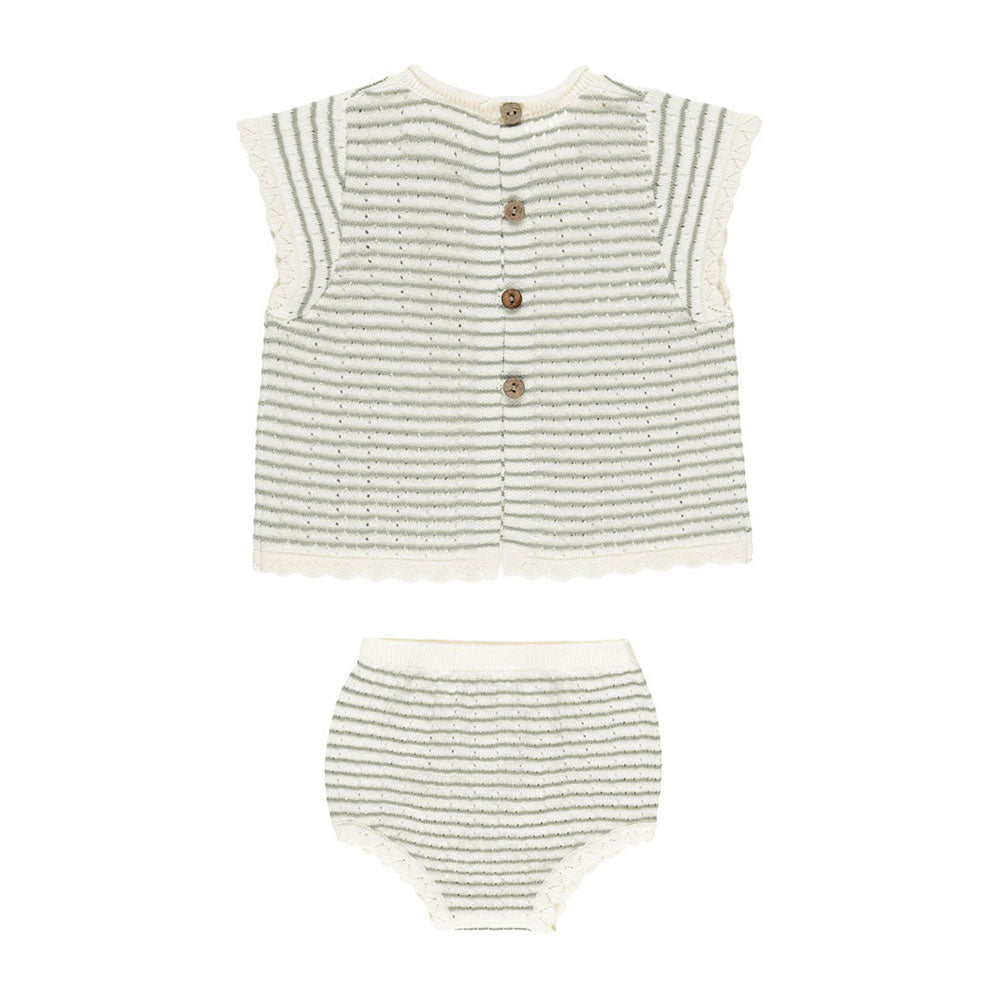 Rylee and Cru Sage Stripe Scallop Knit Baby Set
