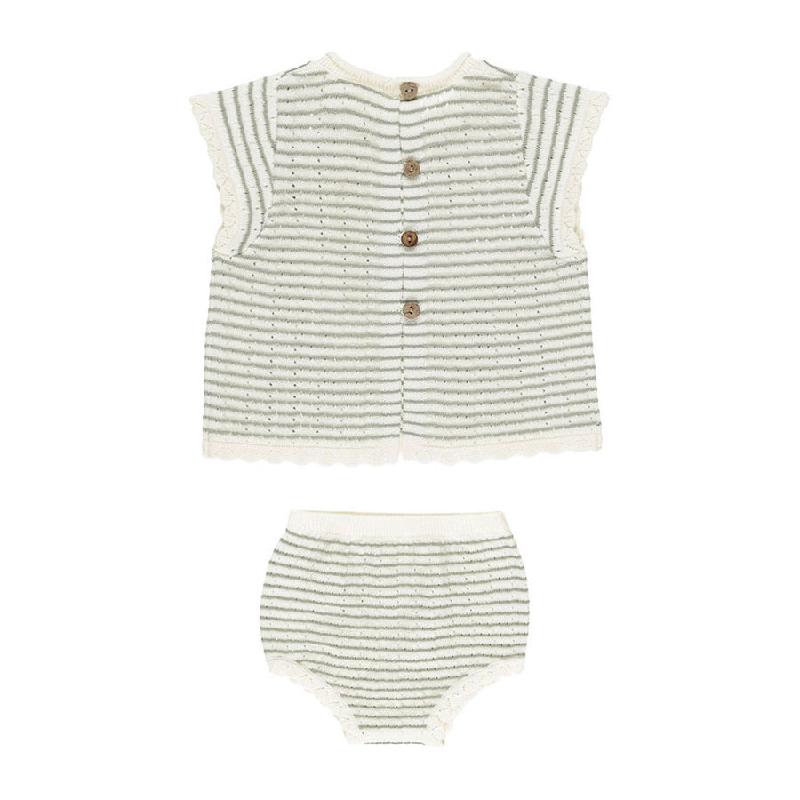 Rylee and Cru Sage Stripe Scallop Knit Baby Set