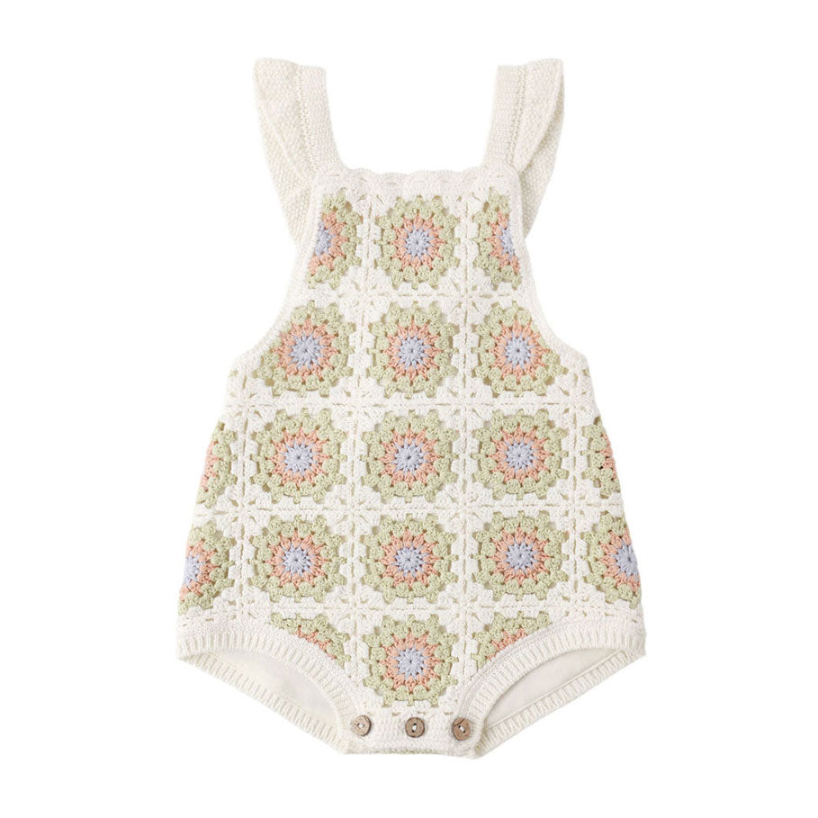 Rylee and Cru  Citron Daisy Check Crochet Romper