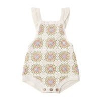Rylee and Cru  Citron Daisy Check Crochet Romper
