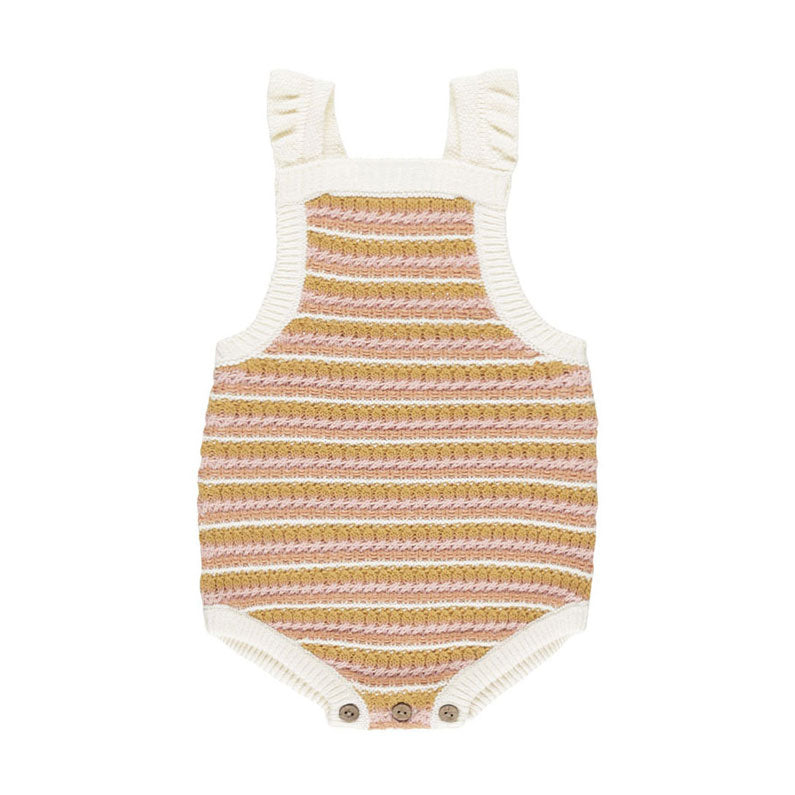 Rylee and Cru Pink Stripe Crochet Romper