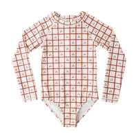 Rylee and Cru Cherry Check Delphine Rashguard One-Piece