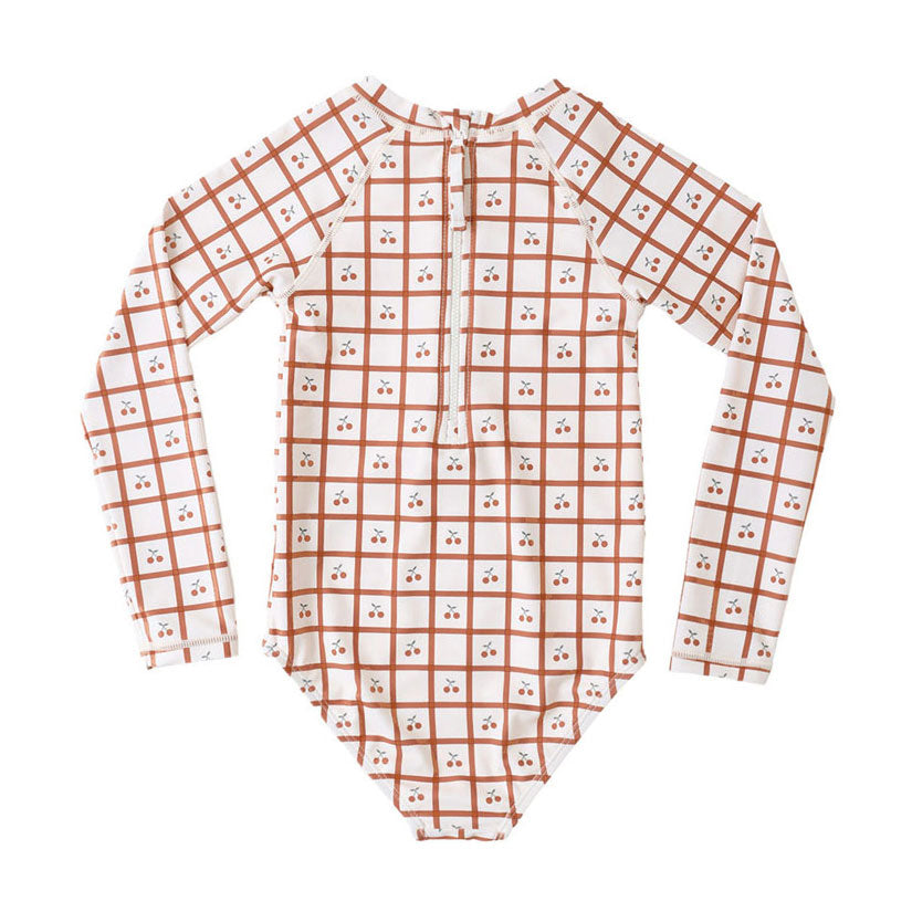 Rylee and Cru Cherry Check Delphine Rashguard One-Piece