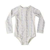 Rylee and Cru  Natural  Blue Floral Delphine Rashguard One-Piece