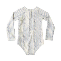 Rylee and Cru  Natural  Blue Floral Delphine Rashguard One-Piece