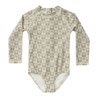Rylee and Cru Palm-Check Delphine Rash Guard One-Piece - Palm Check