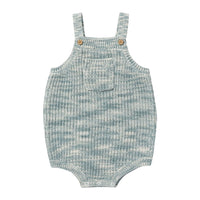 Rylee and Cru Heathered-Blue Pocketed Knit Romper - Heathered Blue