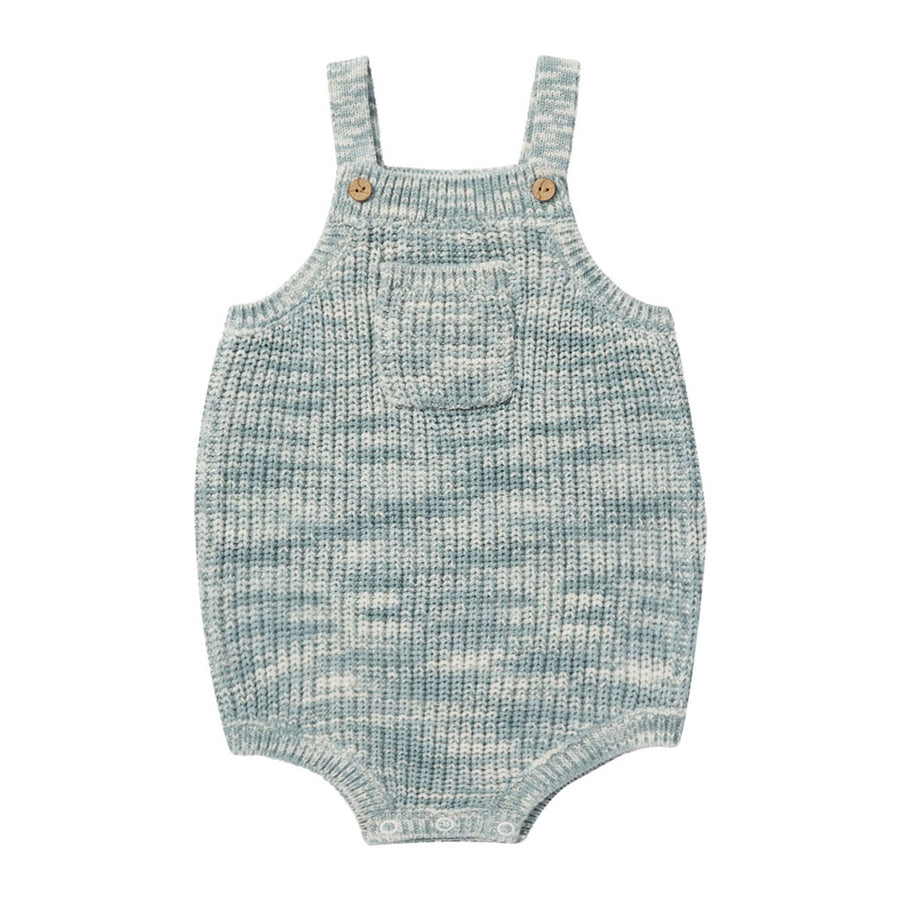 Rylee and Cru Heathered-Blue Pocketed Knit Romper - Heathered Blue