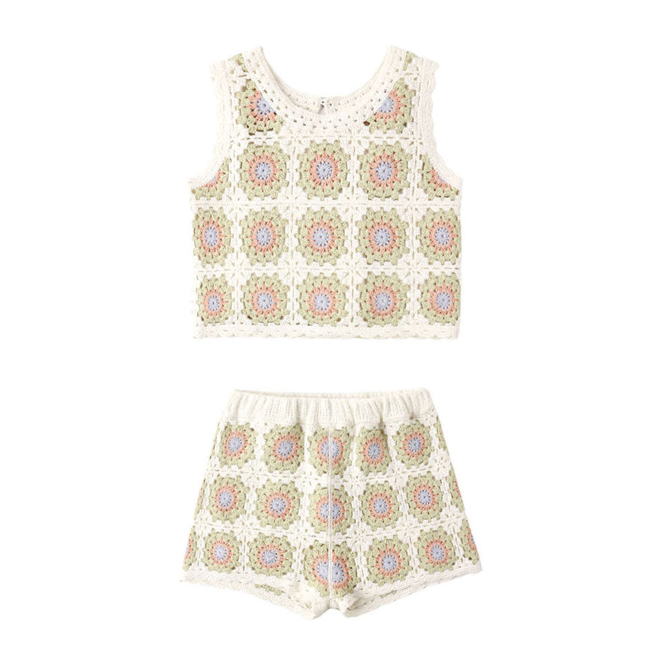 Rylee and Cru  Citron Daisy Check Crochet Tank Set