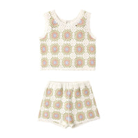 Rylee and Cru  Citron Daisy Check Crochet Tank Set