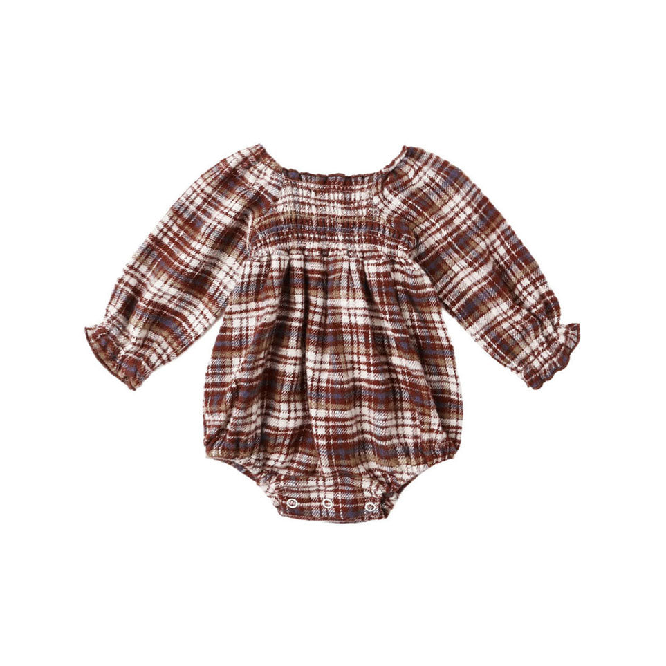 Rylee and Cru Burgundy Plaid Adelaide Romper