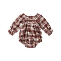 Rylee and Cru Burgundy Plaid Adelaide Romper