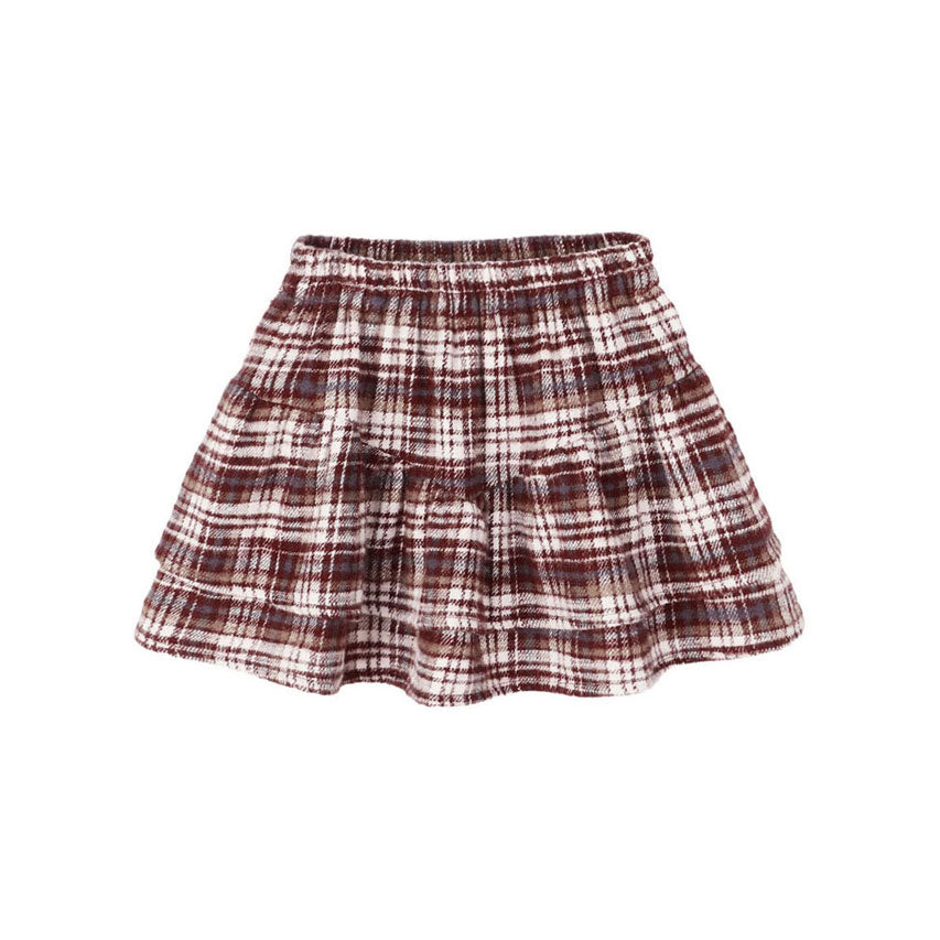 Rylee and Cru Burgundy Plaid Tiered Mini Skirt