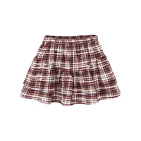 Rylee and Cru Burgundy Plaid Tiered Mini Skirt