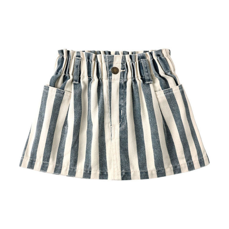 Rylee and Cru Navy Stripe Denim Mini Skirt