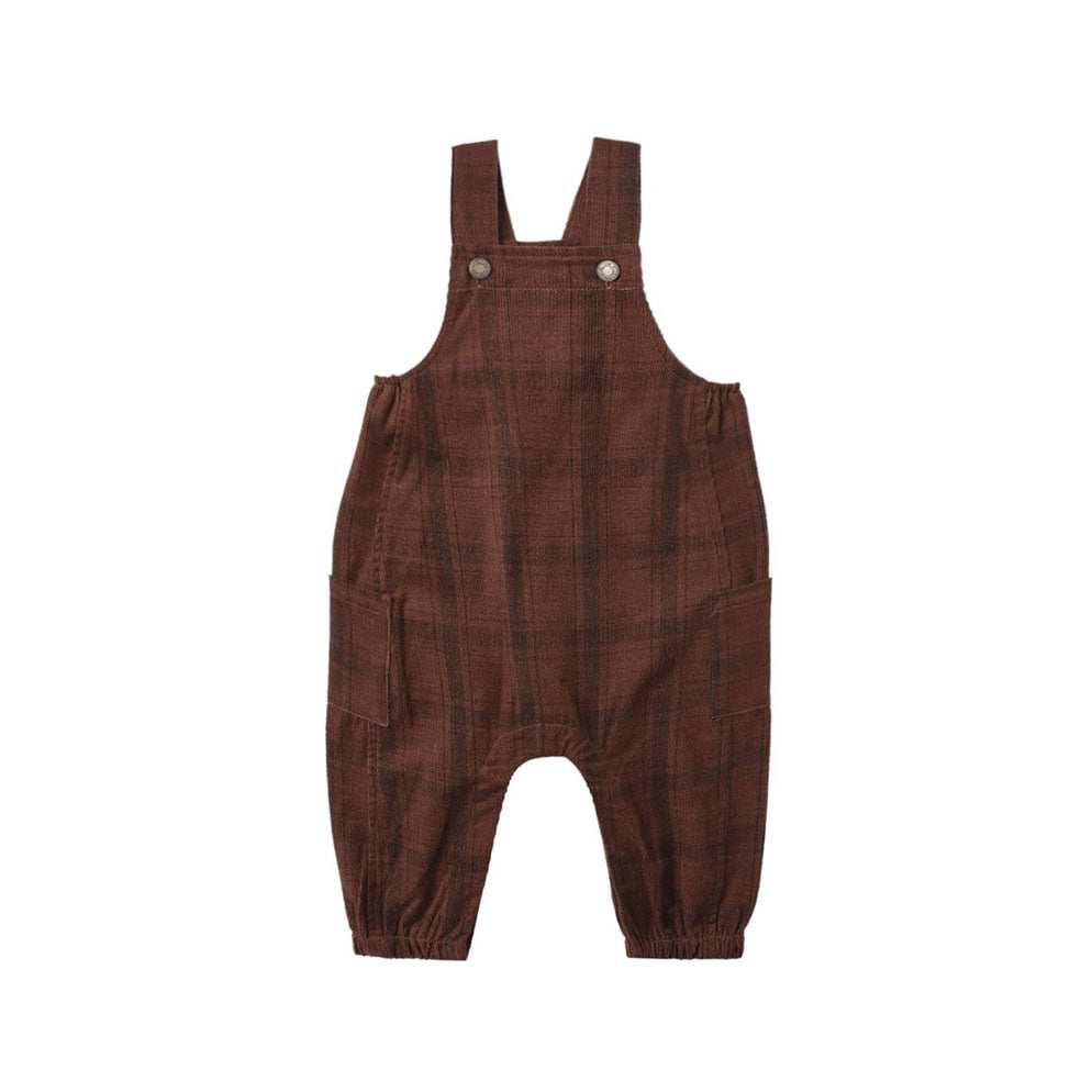 Rylee and Cru Brown Plaid Cargo Baby Overall