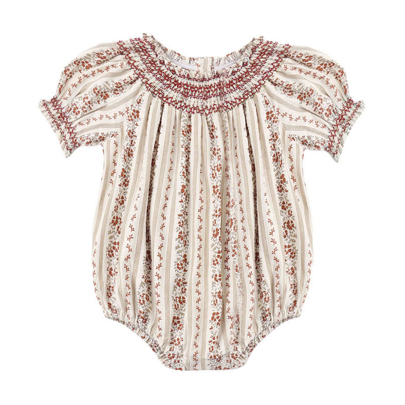 Rylee and Cru Natural Floral Stripe Ada Romper