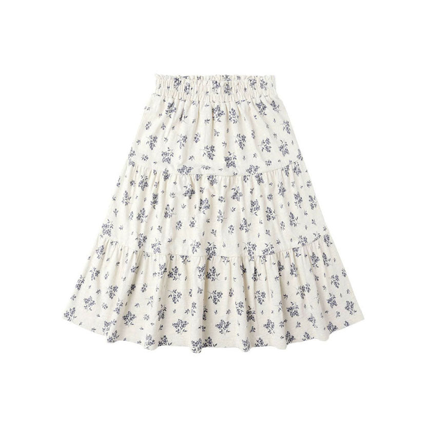Rylee and Cru Blue Floral Ruffle Tiered Midi Skirt