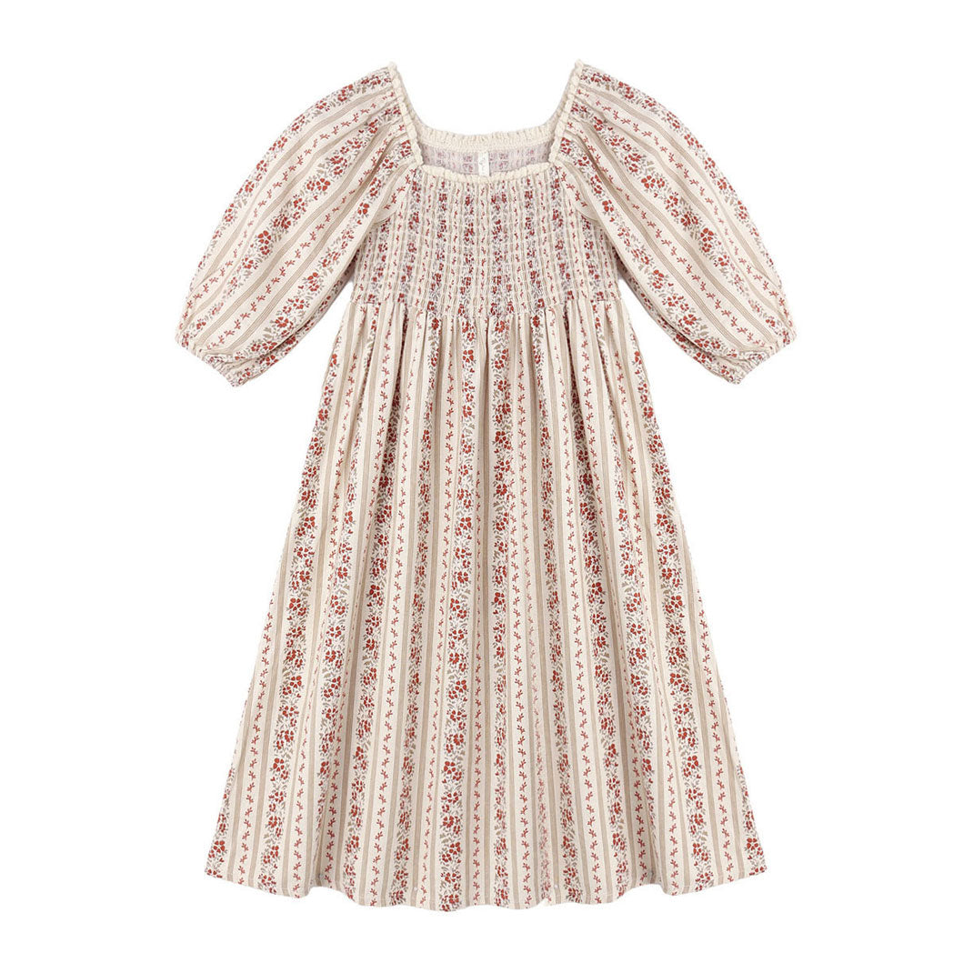 Rylee and Cru Natural Floral Stripe Della Dress