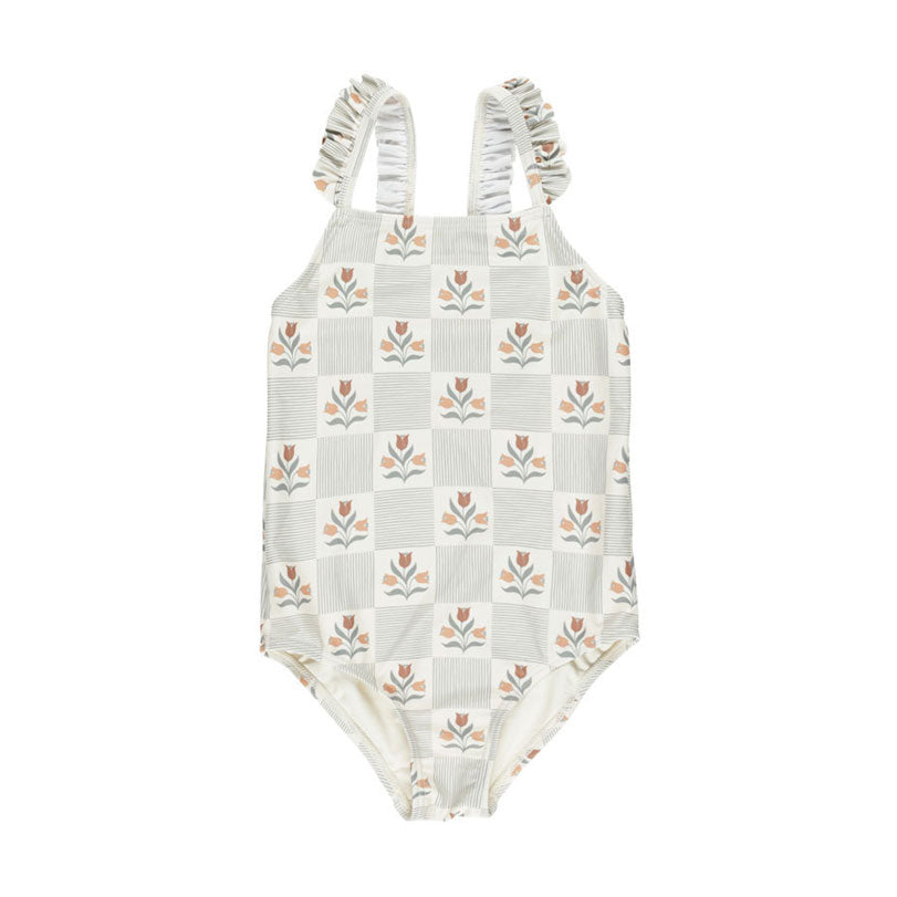 Rylee and Cru Ivory Garden Grid Positano One-Piece