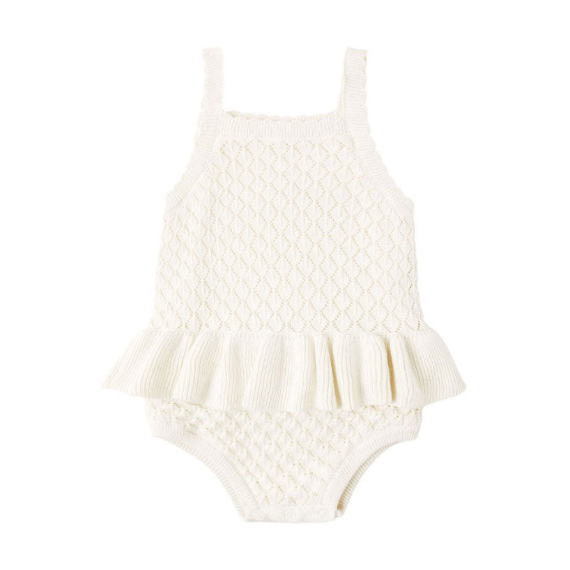 Rylee and Cru  Natural Crochet Ruffle Romper