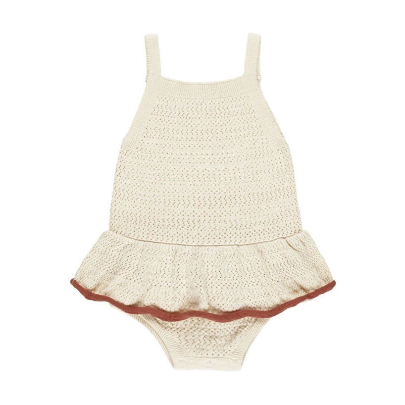 Rylee and Cru Natural Crochet Ruffle Romper