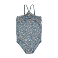 Rylee and Cru Blue Floral Rouched One-Piece