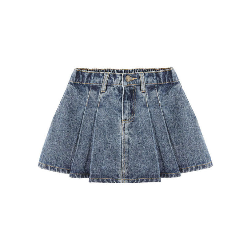 Rylee and Cru Indigo Denim Pleated Denim Skirt