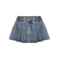 Rylee and Cru Indigo Denim Pleated Denim Skirt
