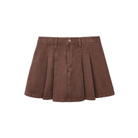 Rylee and Cru Washed Brown Pleated Denim Skirt