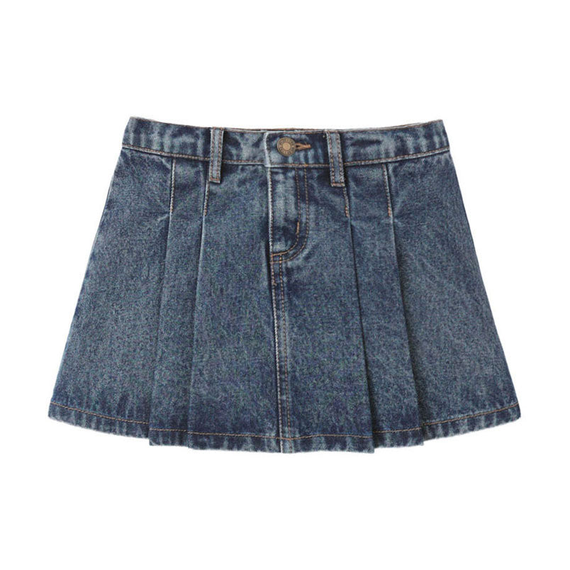 Rylee and Cru Indigo Pleated Denim Skirt