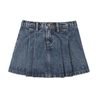 Rylee and Cru Indigo Pleated Denim Skirt