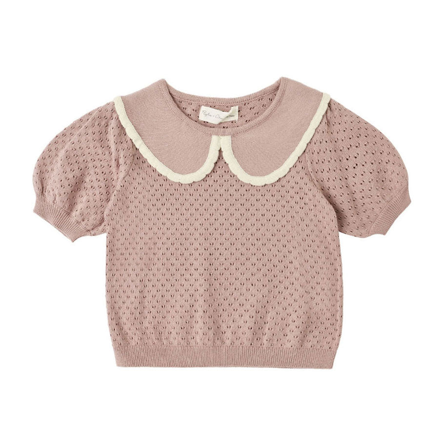 Rylee and Cru Rosewood Pointelle Collared Top