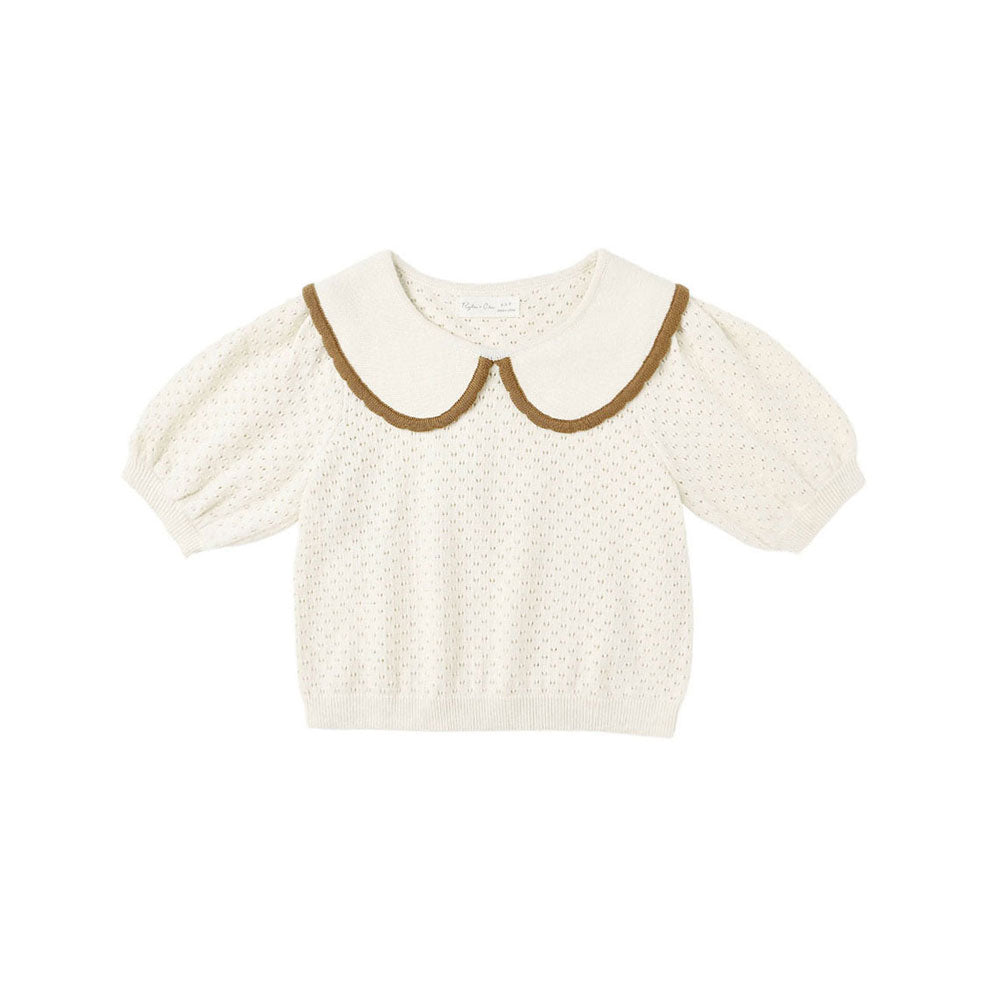 Rylee and Cru Natural Pointelle Collared Top