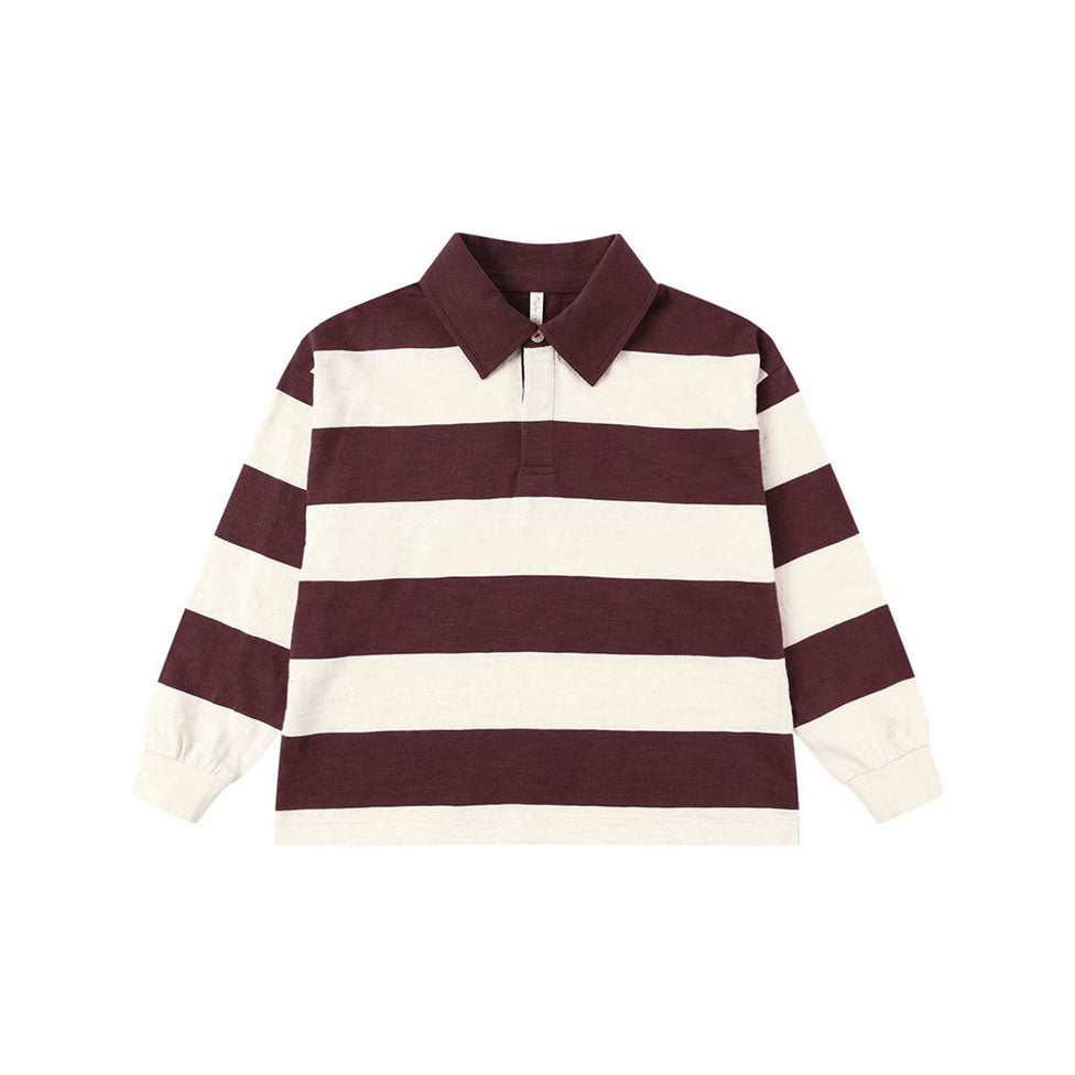 Rylee and Cru Burgundy Stripe Rugby Polo