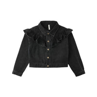 Rylee and Cru Washed Black Ruffle Denim Jacket