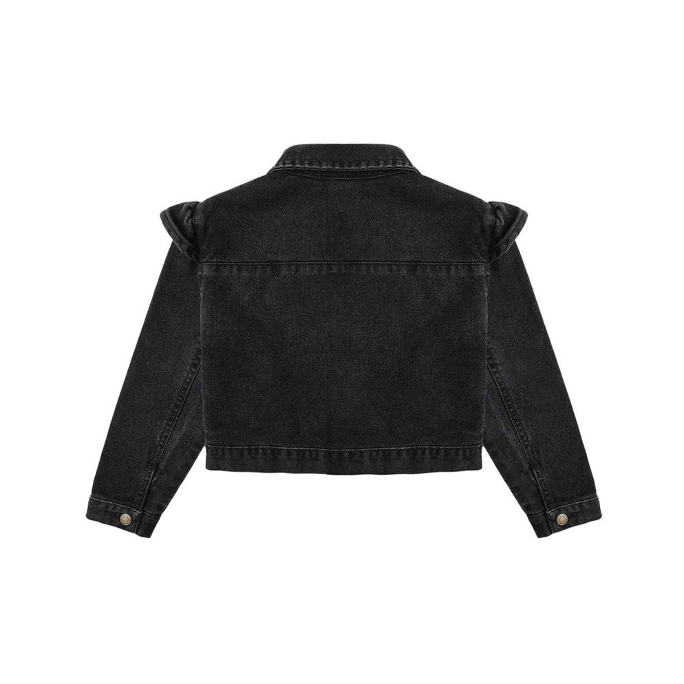 Rylee and Cru Washed Black Ruffle Denim Jacket