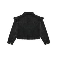 Rylee and Cru Washed Black Ruffle Denim Jacket