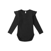 Rylee and Cru Black Shoulder Ruffle Bodysuit