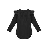 Rylee and Cru Black Shoulder Ruffle Bodysuit