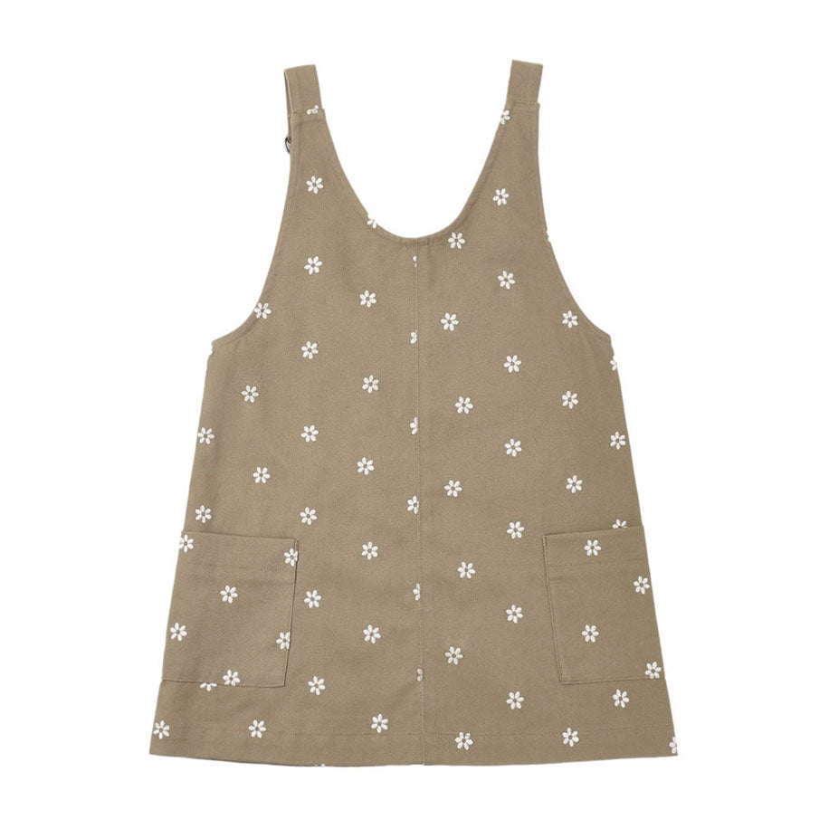 Rylee and Cru Olive Embroidered Daisies V-Neck Overall Dress
