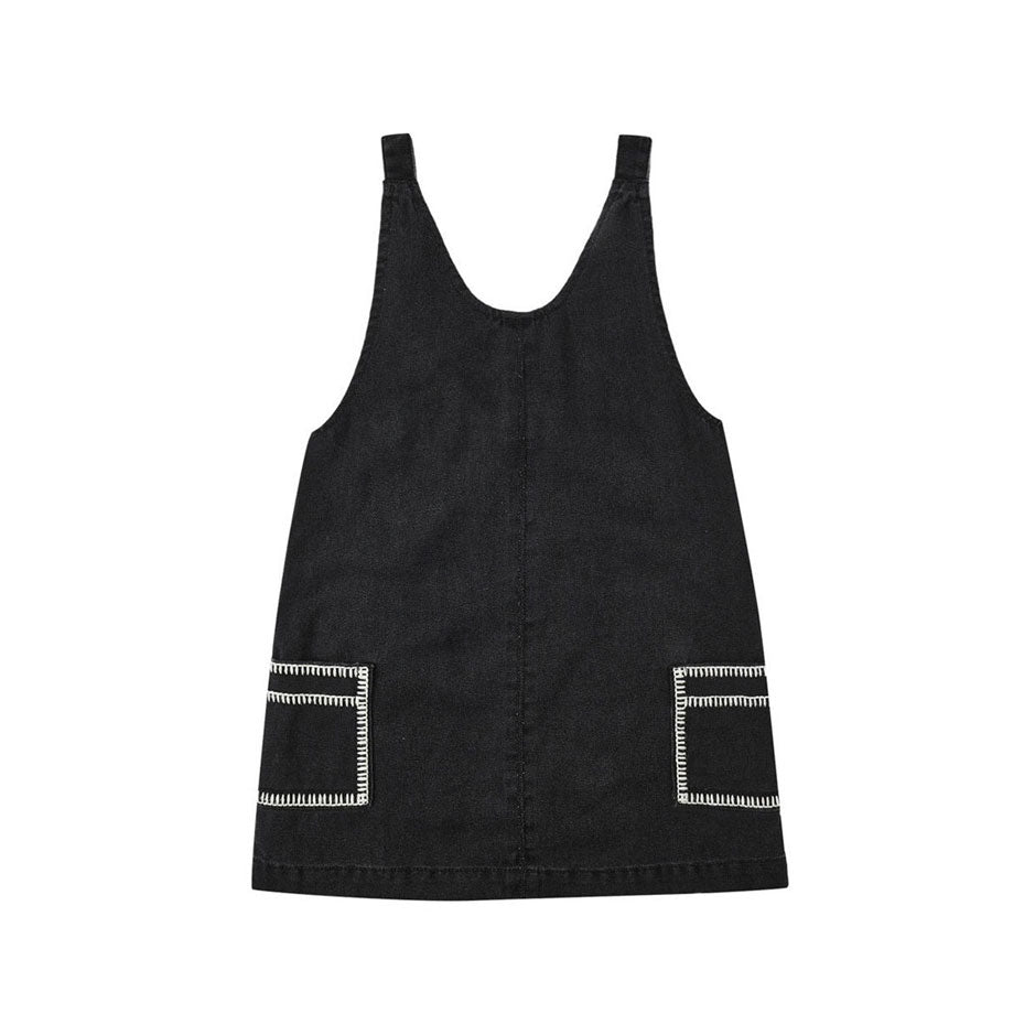 Rylee and Cru Washed Black V-Neck Overall Dress